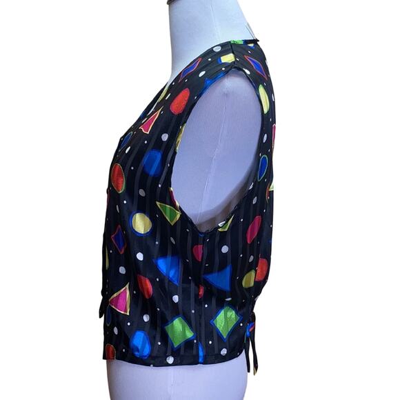 Vintage 80's Retro Shapes Striped Button Vest Small - Picture 3 of 6